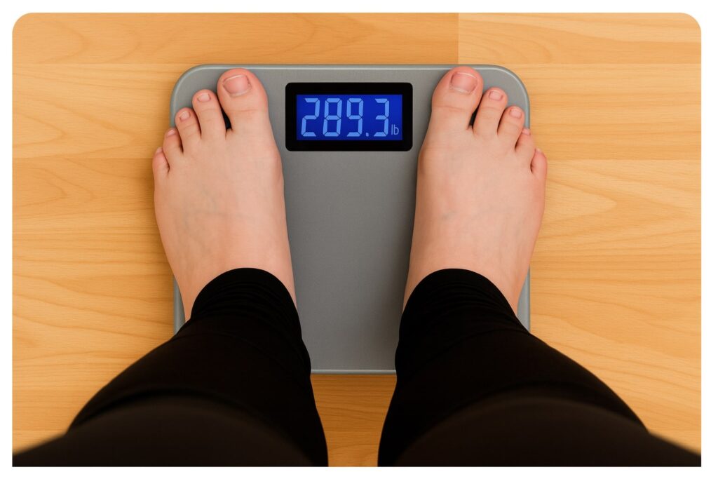 Feet on digital scales showing weight